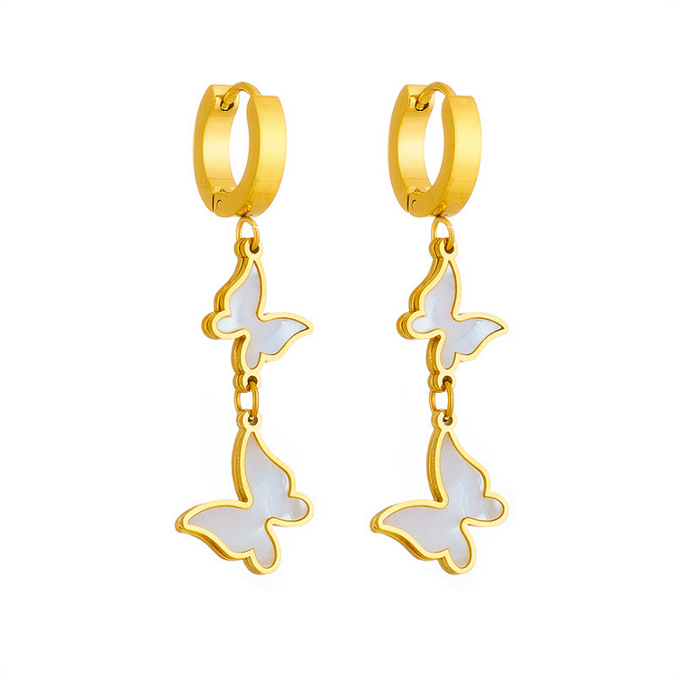 White Shell Butterfly Hoop Earrings